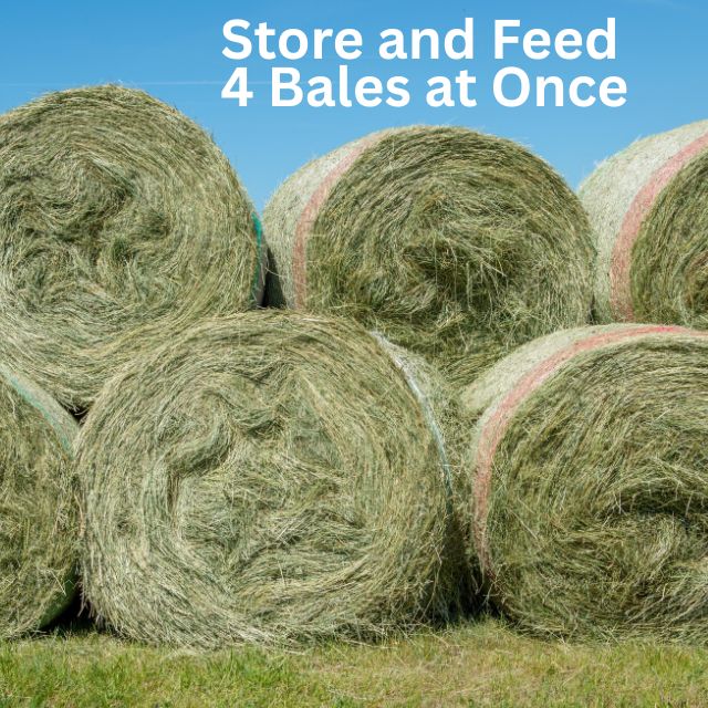 Green round hay bales that could fit into a Hanen Hay Feeder Shed